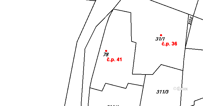 Křížov 41, Pravonín na parcele st. 78/1 v KÚ Křížov pod Blaníkem, Katastrální mapa