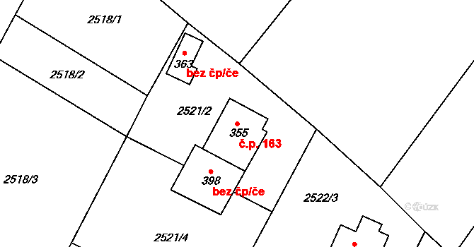 Bukovany 163 na parcele st. 355 v KÚ Bukovany u Týnce nad Sázavou, Katastrální mapa