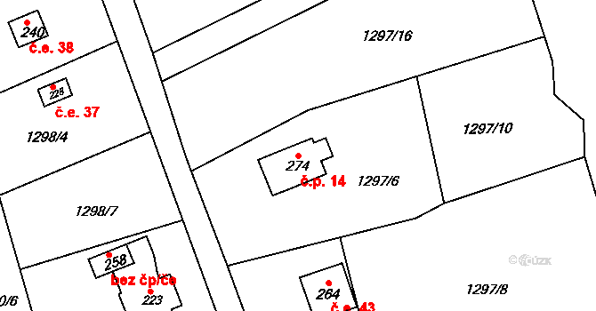 Víska 14, Chrastava na parcele st. 274 v KÚ Horní Chrastava, Katastrální mapa