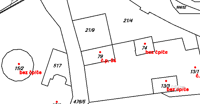 Kováry 54, Zákolany na parcele st. 79 v KÚ Kováry, Katastrální mapa