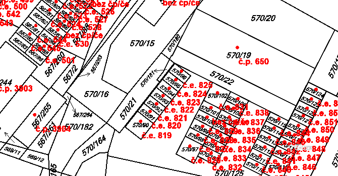 Vyškov-Předměstí 823, Vyškov na parcele st. 570/94 v KÚ Vyškov, Katastrální mapa