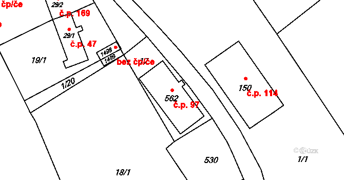 Heřmanice 97, Ostrava na parcele st. 562 v KÚ Heřmanice, Katastrální mapa