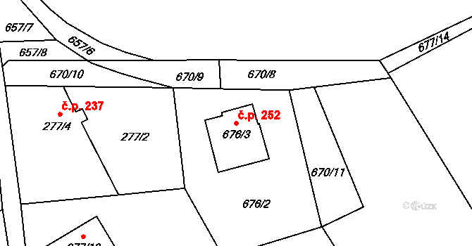 Jaroslavice 252, Zlín na parcele st. 676/3 v KÚ Jaroslavice u Zlína, Katastrální mapa