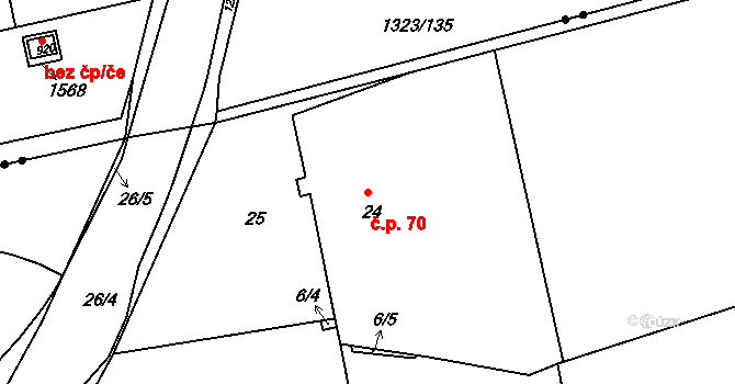 Štípa 70, Zlín na parcele st. 24 v KÚ Štípa, Katastrální mapa