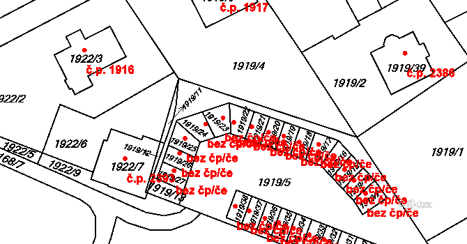 Mizerov 37, Karviná na parcele st. 1919/22 v KÚ Karviná-město, Katastrální mapa