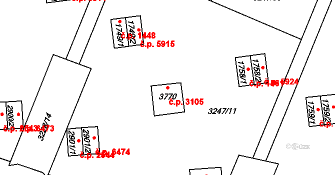 Zlín 3105 na parcele st. 3770 v KÚ Zlín, Katastrální mapa