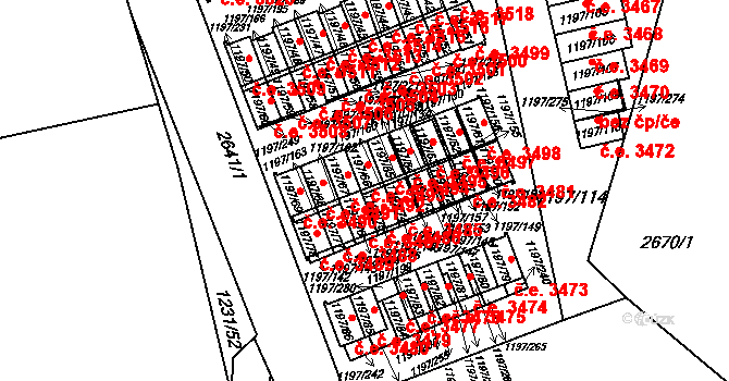 Prostřední Suchá 3486, Havířov na parcele st. 1197/75 v KÚ Prostřední Suchá, Katastrální mapa
