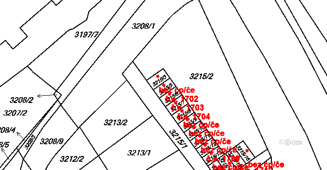 Chomutov 1702 na parcele st. 3215/5 v KÚ Chomutov I, Katastrální mapa