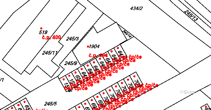 Hradec Králové 46310118 na parcele st. 645 v KÚ Pouchov, Katastrální mapa