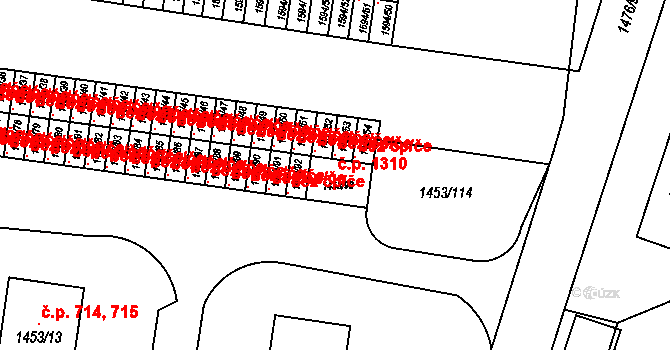 Kosmonosy 1310 na parcele st. 1453/93 v KÚ Kosmonosy, Katastrální mapa