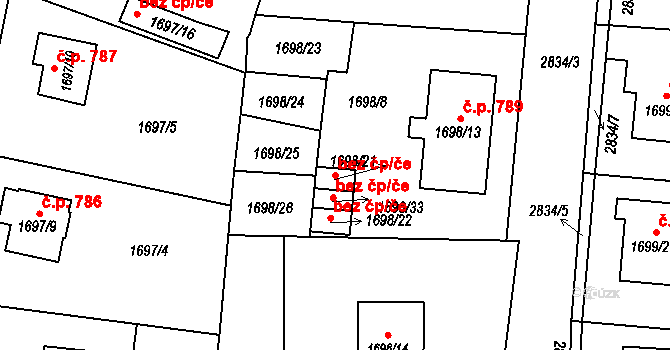 Dobruška 48202118 na parcele st. 1698/21 v KÚ Dobruška, Katastrální mapa