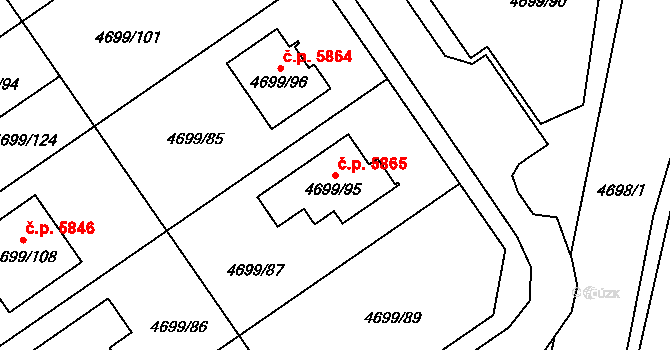 Chomutov 5865 na parcele st. 4699/95 v KÚ Chomutov I, Katastrální mapa