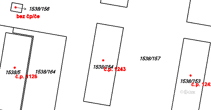 Skvrňany 1243, Plzeň na parcele st. 1538/154 v KÚ Skvrňany, Katastrální mapa