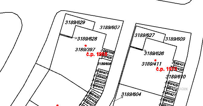 Roztoky 1998 na parcele st. 3189/397 v KÚ Žalov, Katastrální mapa