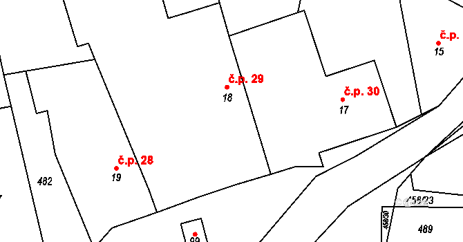 Hoješín 29, Seč na parcele st. 18 v KÚ Hoješín, Katastrální mapa