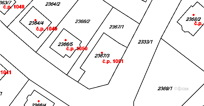 Bučovice 1051 na parcele st. 2367/3 v KÚ Bučovice, Katastrální mapa
