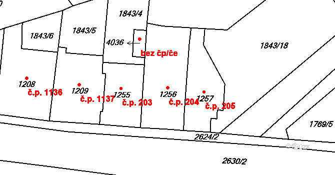 Hlinsko 204 na parcele st. 1256 v KÚ Hlinsko v Čechách, Katastrální mapa