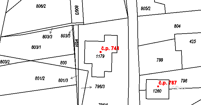 Bohosudov 741, Krupka na parcele st. 1179 v KÚ Bohosudov, Katastrální mapa