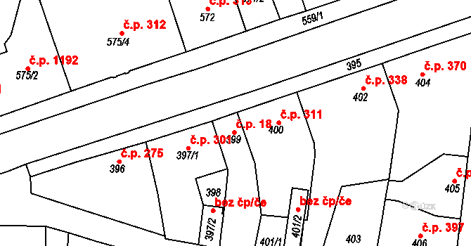 Nýřany 18 na parcele st. 399 v KÚ Nýřany, Katastrální mapa