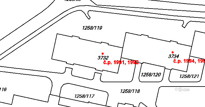 Budějovické Předměstí 1991,1992, Písek na parcele st. 3732 v KÚ Písek, Katastrální mapa