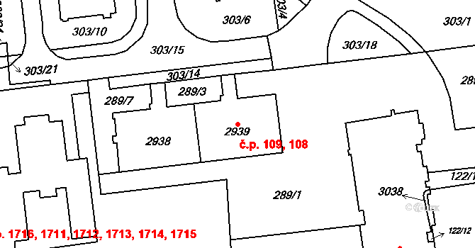 Choceň 108,109 na parcele st. 2939 v KÚ Choceň, Katastrální mapa