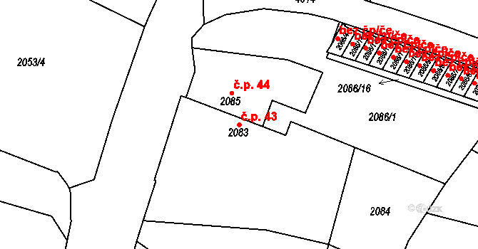 Pražské Předměstí 43, Vysoké Mýto na parcele st. 2083 v KÚ Vysoké Mýto, Katastrální mapa