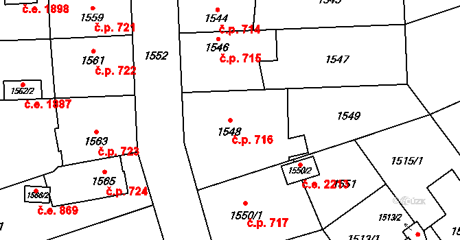 Český Těšín 716 na parcele st. 1548 v KÚ Český Těšín, Katastrální mapa