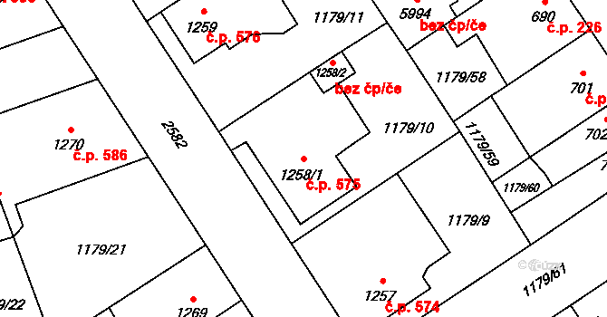 Beroun-Město 575, Beroun na parcele st. 1258/1 v KÚ Beroun, Katastrální mapa
