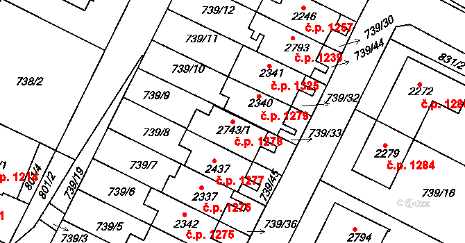 Neratovice 1278 na parcele st. 2743/1 v KÚ Neratovice, Katastrální mapa