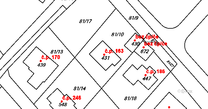 Řitka 163 na parcele st. 431 v KÚ Řitka, Katastrální mapa