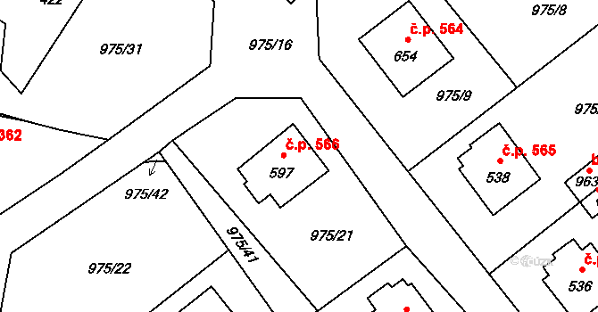 Mořkov 566 na parcele st. 597 v KÚ Mořkov, Katastrální mapa