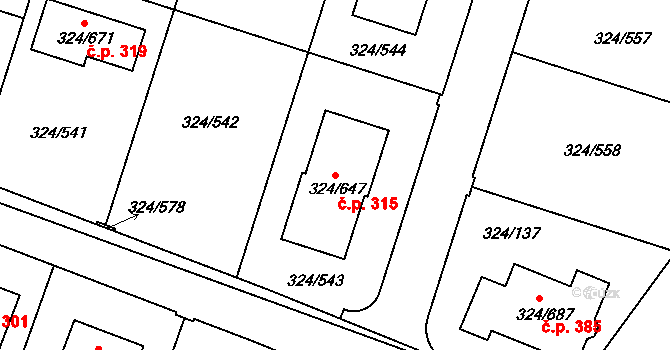 Levín 315, Králův Dvůr na parcele st. 324/647 v KÚ Levín u Berouna, Katastrální mapa