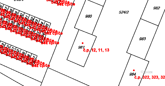 Nový Jičín 11,12,13 na parcele st. 981 v KÚ Nový Jičín-Horní Předměstí, Katastrální mapa
