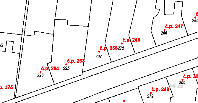 Řevničov 256 na parcele st. 287 v KÚ Řevničov, Katastrální mapa