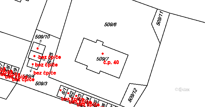 Lipno nad Vltavou 40 na parcele st. 509/7 v KÚ Lipno nad Vltavou, Katastrální mapa
