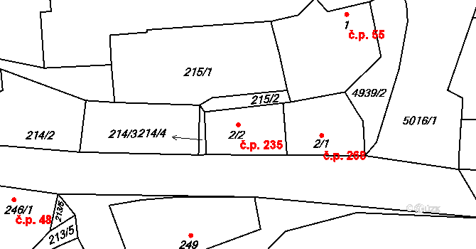 Černovice 235 na parcele st. 2/2 v KÚ Černovice u Tábora, Katastrální mapa