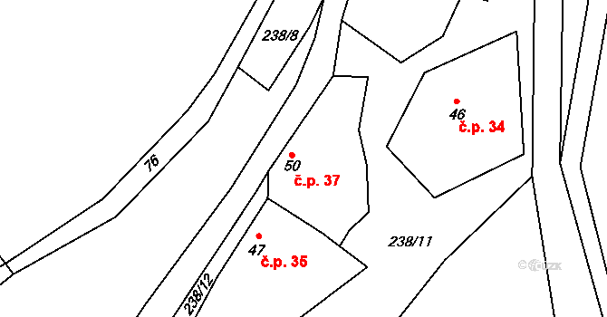 Ježov 37 na parcele st. 50 v KÚ Ježov nad Želivkou, Katastrální mapa