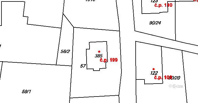 Vlčovice 199, Kopřivnice na parcele st. 385 v KÚ Vlčovice, Katastrální mapa