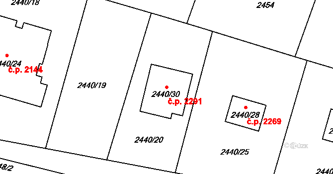 Bolevec 2291, Plzeň na parcele st. 2440/30 v KÚ Bolevec, Katastrální mapa