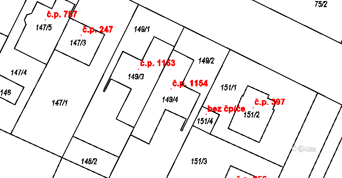 Klánovice 1154, Praha na parcele st. 149/4 v KÚ Klánovice, Katastrální mapa