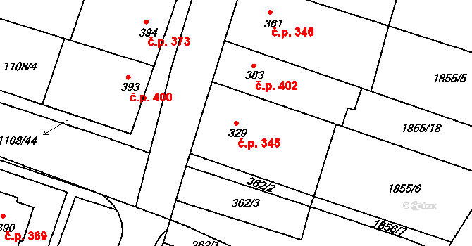 Vranovice 345 na parcele st. 329 v KÚ Vranovice nad Svratkou, Katastrální mapa