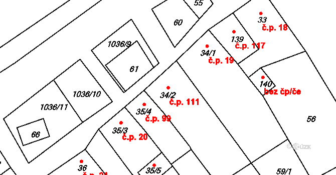 Lhota 111, Pačlavice na parcele st. 34/2 v KÚ Lhota u Pačlavic, Katastrální mapa