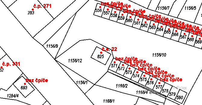 Hazlov 22 na parcele st. 825 v KÚ Hazlov, Katastrální mapa