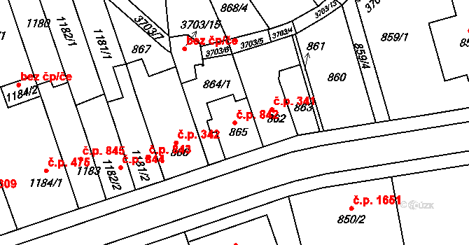 Holešov 842 na parcele st. 865 v KÚ Holešov, Katastrální mapa