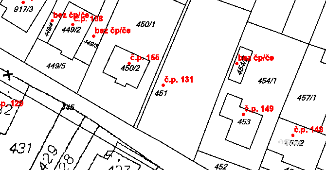 Dyjákovičky 131 na parcele st. 451 v KÚ Dyjákovičky, Katastrální mapa