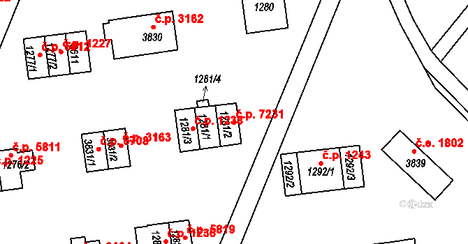Zlín 7231 na parcele st. 1281/2 v KÚ Zlín, Katastrální mapa