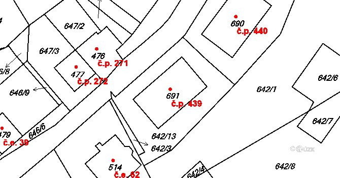 Abertamy 439 na parcele st. 691 v KÚ Abertamy, Katastrální mapa
