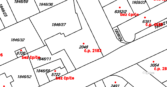 Jablonec nad Nisou 2183 na parcele st. 2048 v KÚ Jablonec nad Nisou, Katastrální mapa