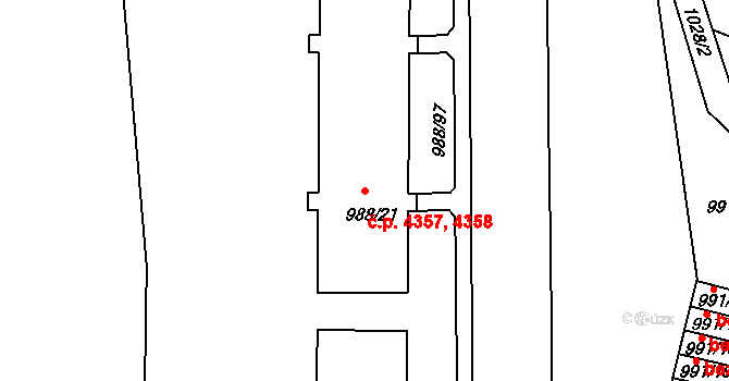Rýnovice 4357,4358, Jablonec nad Nisou na parcele st. 988/21 v KÚ Rýnovice, Katastrální mapa