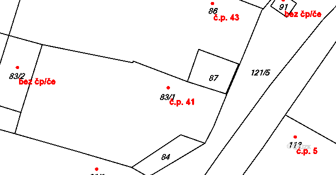 Litice 41, Blíževedly na parcele st. 83/1 v KÚ Litice, Katastrální mapa